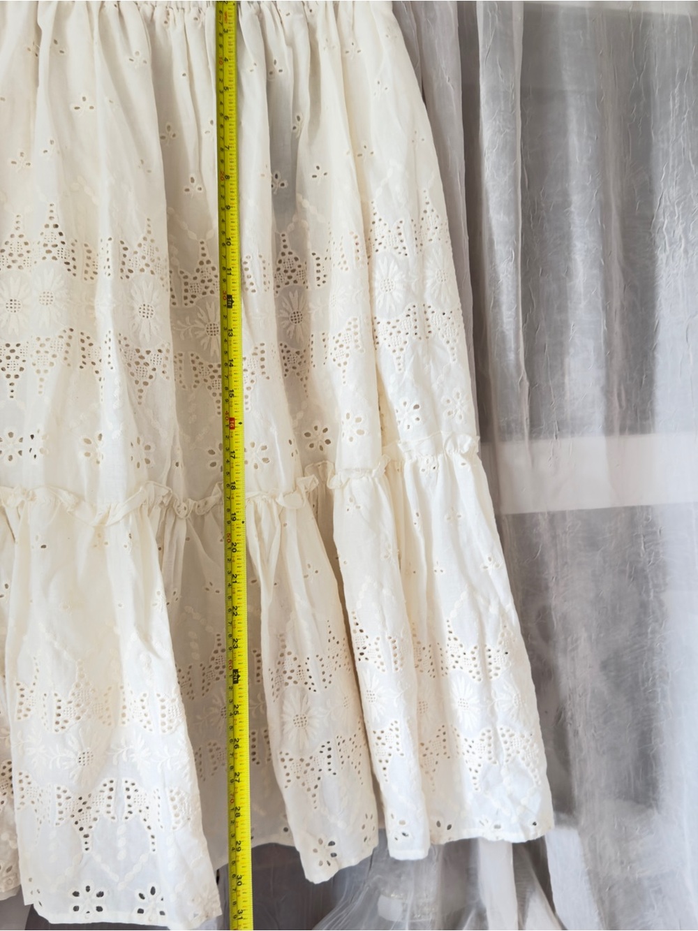 Cream Eyelet Tiered Maxi Skirt with Elastic Waist - Picture 5 of 7